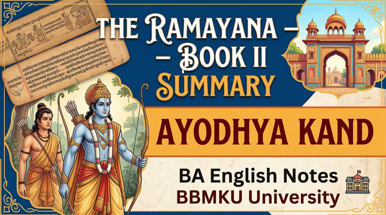 Blog thumbnail for The Ramayana - Book II (Ayodhya Kand) Summary, BA English Notes for BBMKU University.