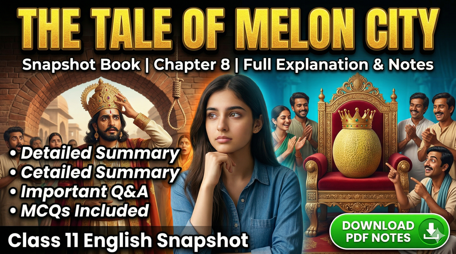 The Tale of Melon City Class 11 Notes, Summary, MCQs & Questions Answers PDF Download