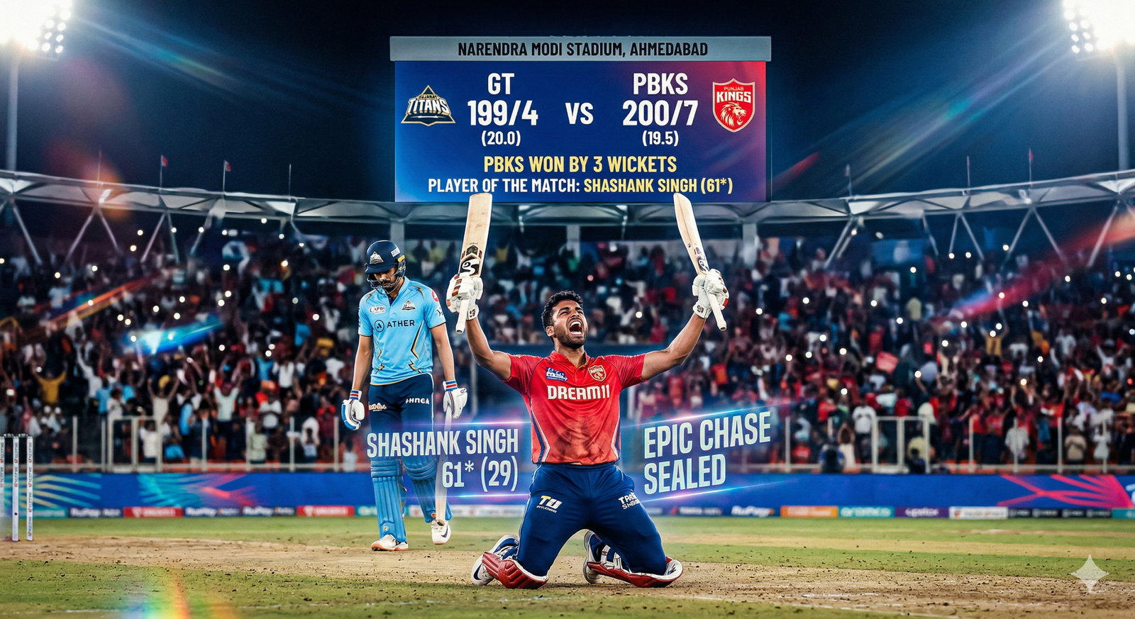 PBKS vs GT Match Report Shashank Singh's 61 Seals Thriller