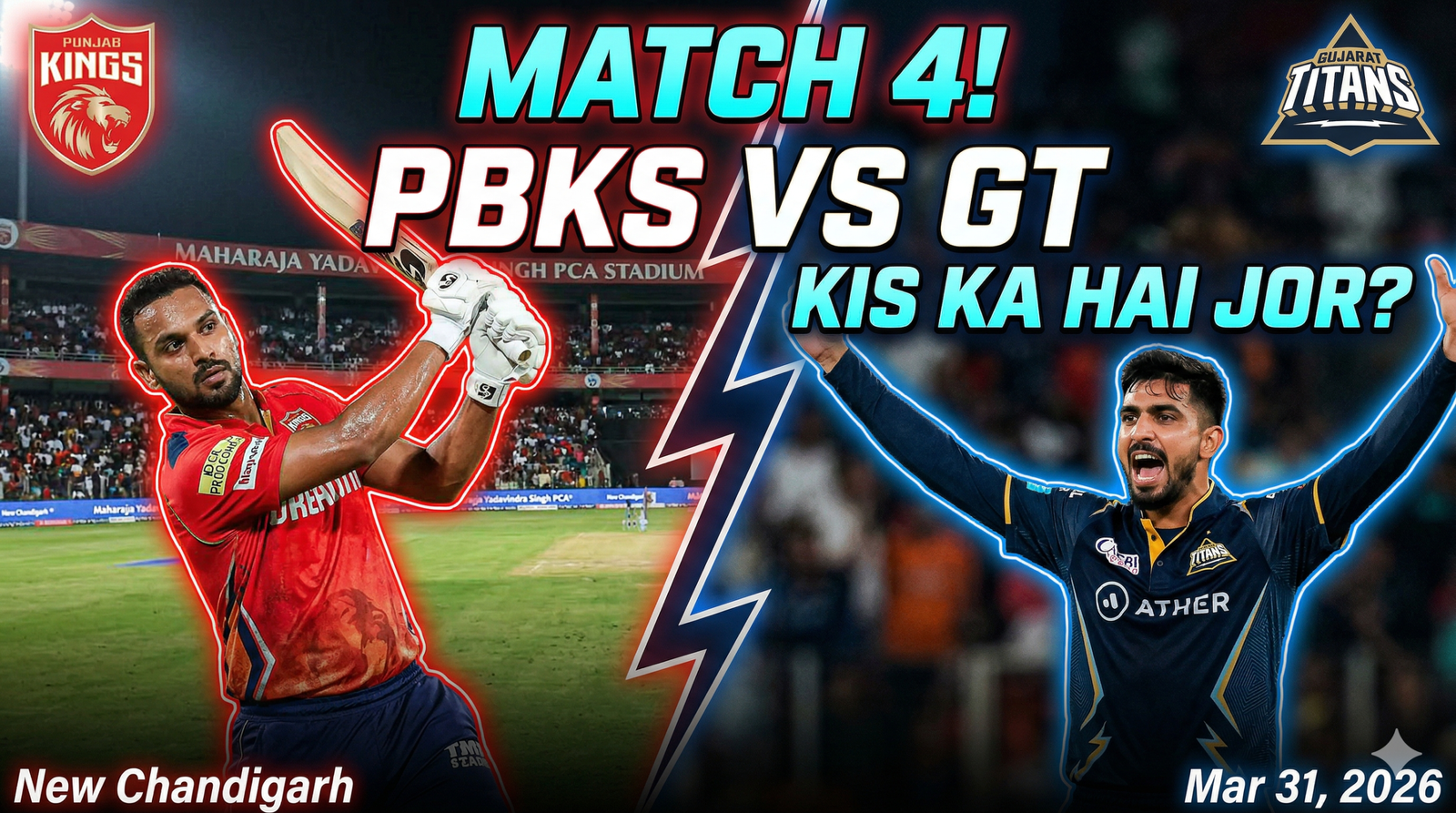 Today IPL Match Prediction PBKS vs GT (March 31) & Playing 11