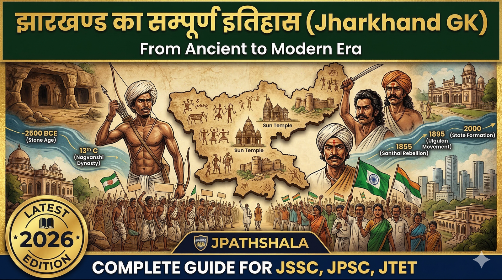 Jharkhand GK Complete History Book Cover Style Thumbnail for JSSC and JPSC Exams by JPATHSHALA