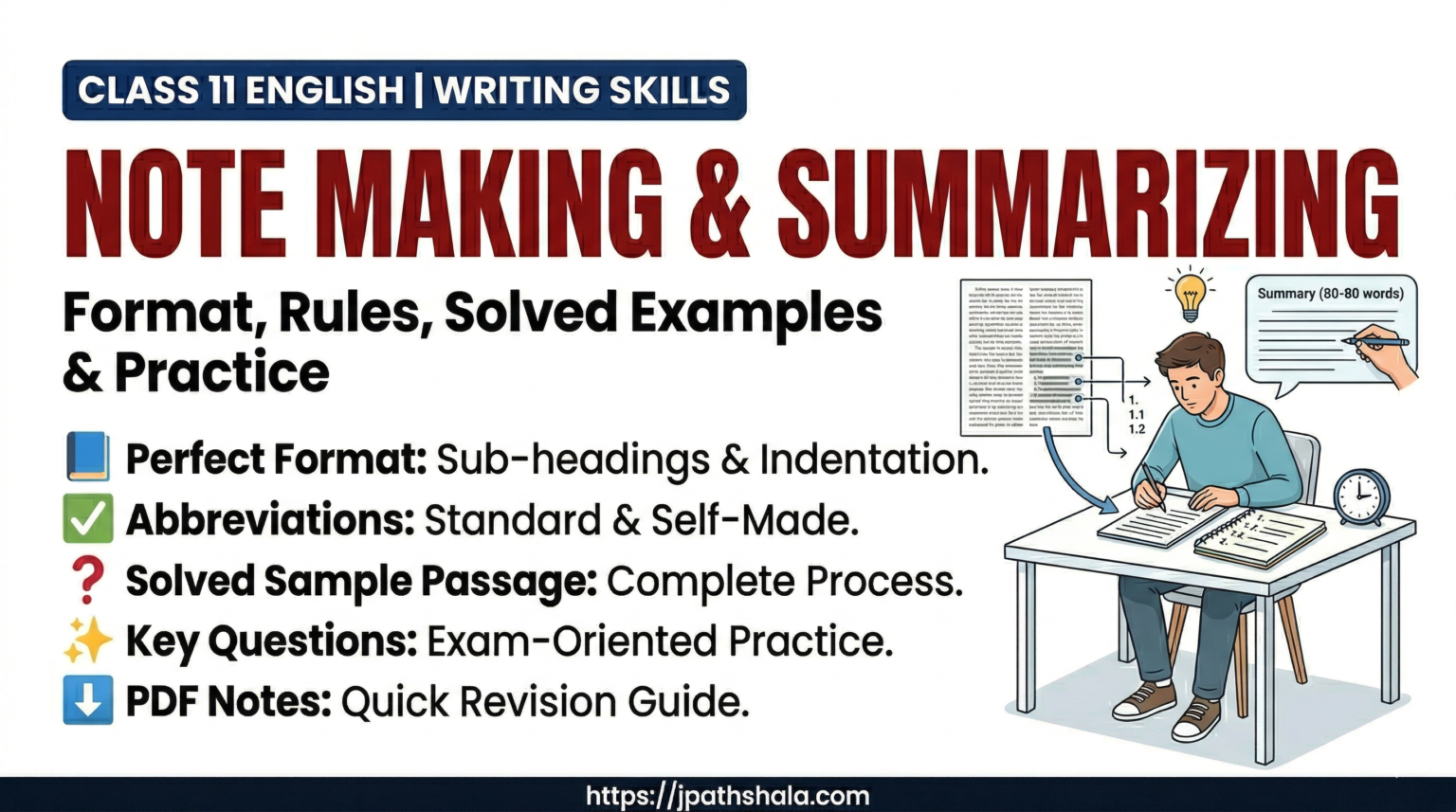 Note Making and Summarizing Class 11 English Format + MCQs » JPathshala