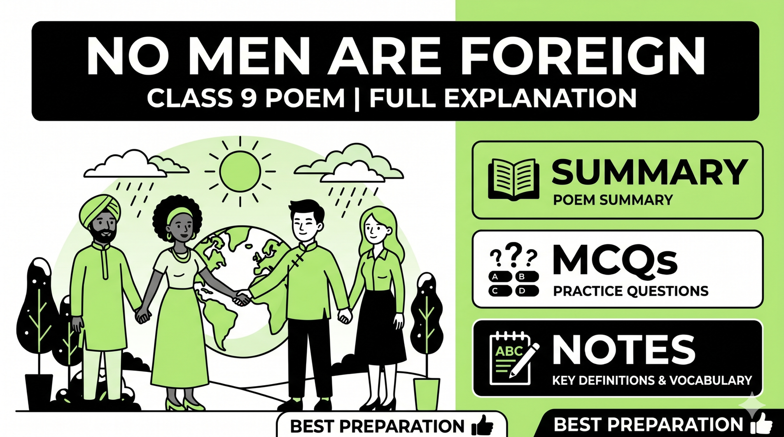 No Men Are Foreign Class 9 Summary, MCQs, Word Meanings & Notes